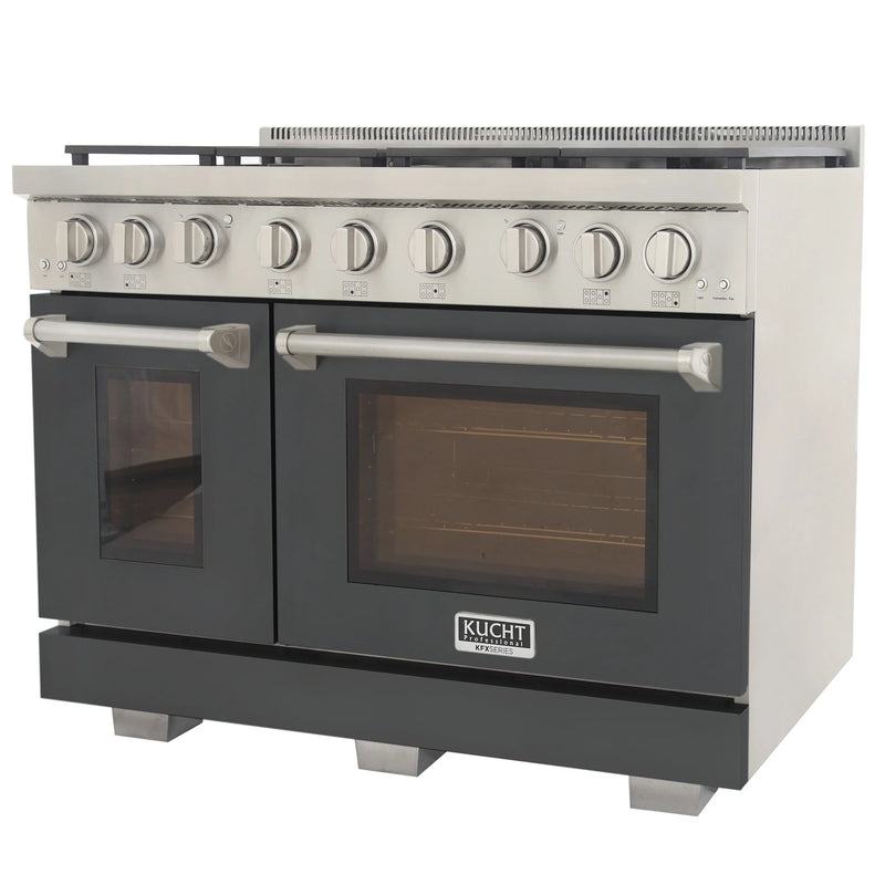 Kucht Professional 48" 6.7 cu ft. Natural Gas Range in Cement Gray with Silver Knobs, KFX4800X-GY