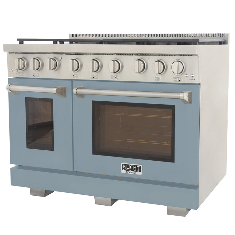 Kucht Professional 48" 6.7 cu ft. Propane Gas Range with Light Blue Door and Silver Knobs, KFX4800X/LP-LB