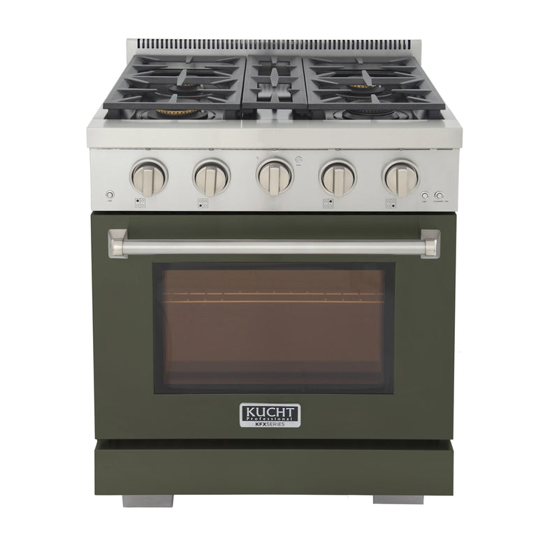 Kucht Professional 30" 4.2 cu ft. Propane Gas Range with Olive Green Door and Silver Knobs, KFX3000X/LP-G