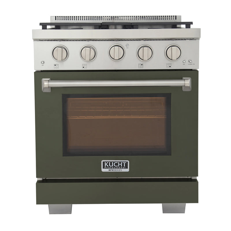 Kucht Professional 30" 4.2 cu ft. Propane Gas Range with Olive Green Door and Silver Knobs, KFX3000X/LP-G