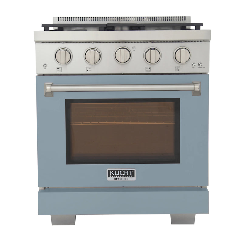 Kucht Professional 30" 4.2 cu ft. Propane Gas Range with Light Blue Door and Silver Knobs, KFX3000X/LP-LB