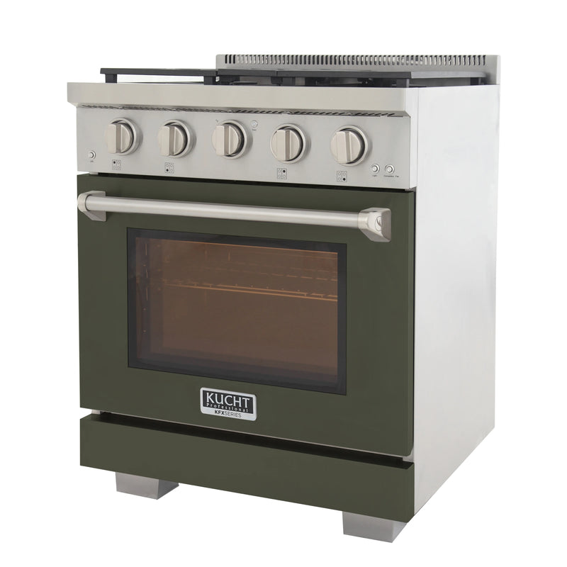 Kucht Professional 30" 4.2 cu ft. Natural Gas Range with Olive Green Door and Silver Knobs, KFX3000X-G