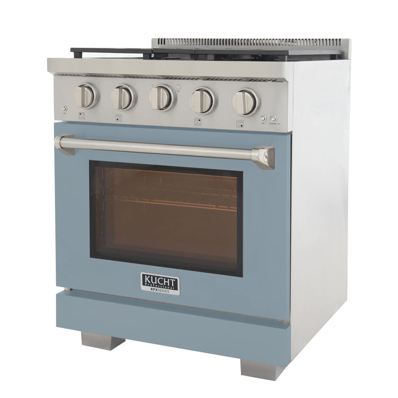 Kucht Professional 30" 4.2 cu ft. Propane Gas Range with Light Blue Door and Silver Knobs, KFX3000X/LP-LB