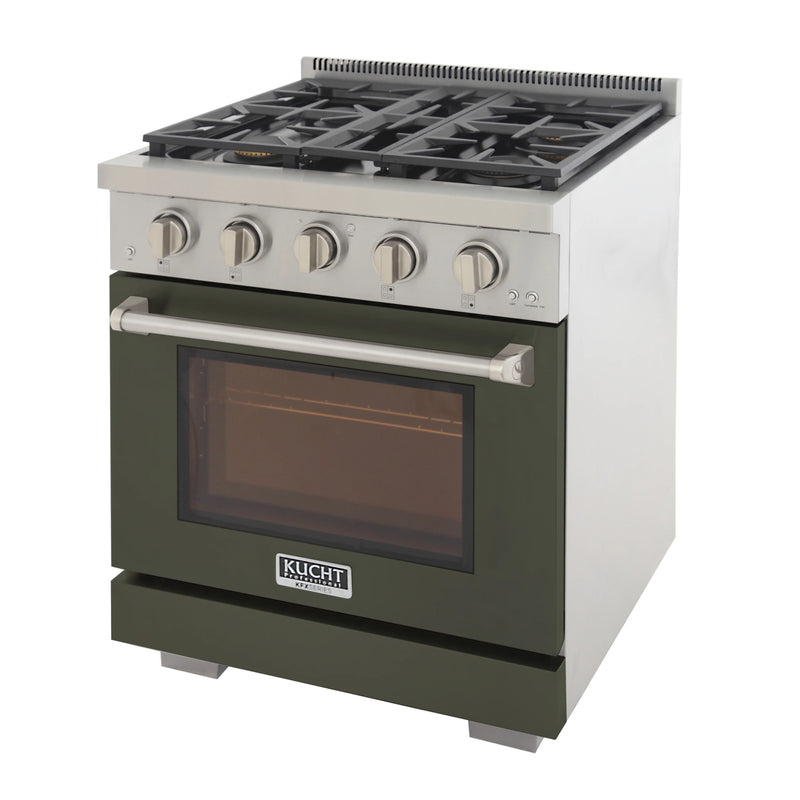 Kucht Professional 30" 4.2 cu ft. Propane Gas Range with Olive Green Door and Silver Knobs, KFX3000X/LP-G