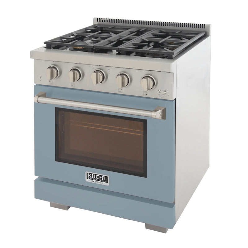 Kucht Professional 30" 4.2 cu ft. Propane Gas Range with Light Blue Door and Silver Knobs, KFX3000X/LP-LB