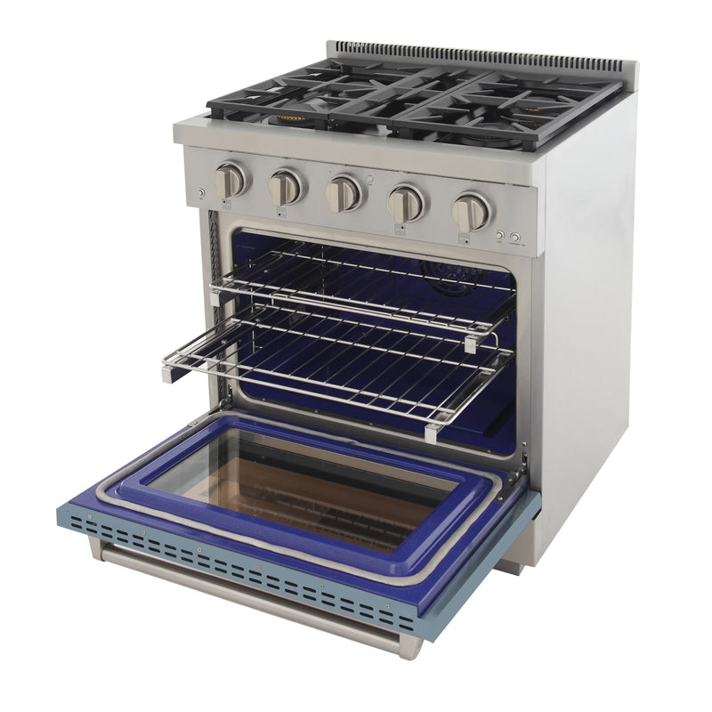 Kucht Professional 30" 4.2 cu ft. Propane Gas Range with Light Blue Door and Silver Knobs, KFX3000X/LP-LB