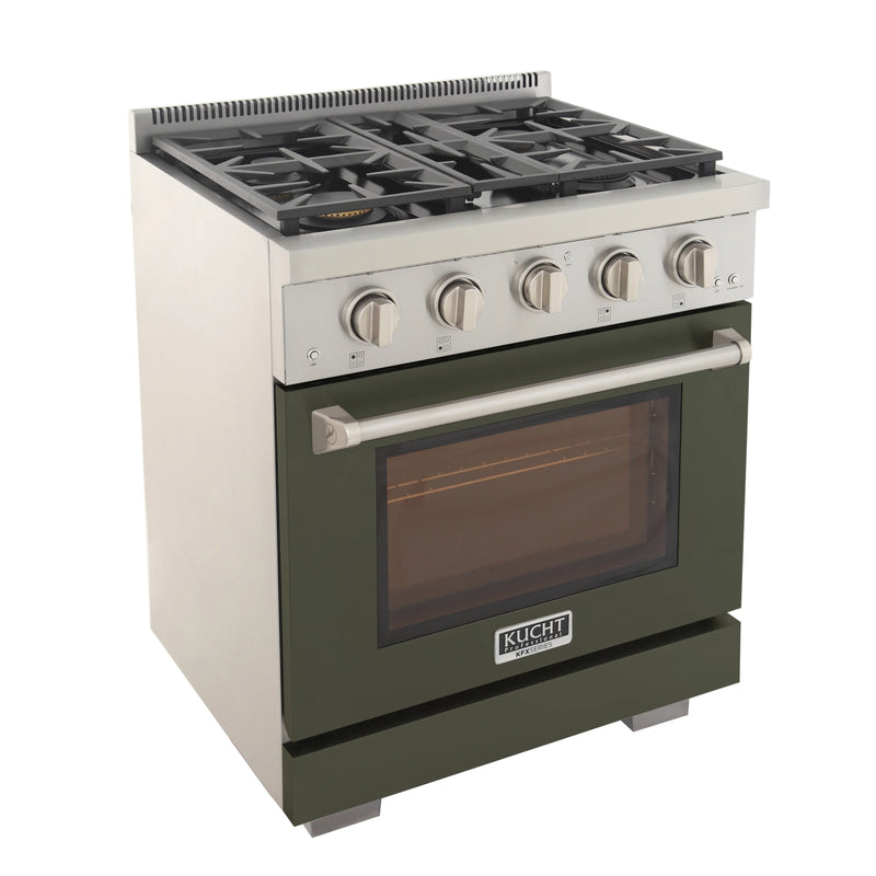 Kucht Professional 30" 4.2 cu ft. Propane Gas Range with Olive Green Door and Silver Knobs, KFX3000X/LP-G