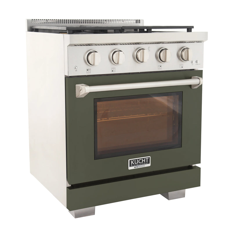 Kucht Professional 30" 4.2 cu ft. Natural Gas Range with Olive Green Door and Silver Knobs, KFX3000X-G