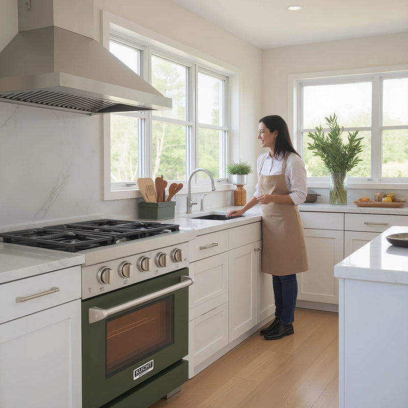 Kucht Professional 30" 4.2 cu ft. Propane Gas Range with Olive Green Door and Silver Knobs, KFX3000X/LP-G