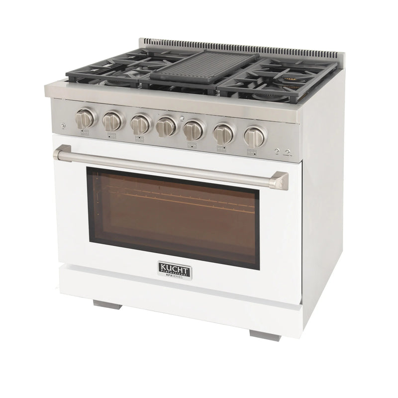 Kucht Professional 36" 5.2 cu ft. Propane Gas Range in White, KFX3600X/LP-W