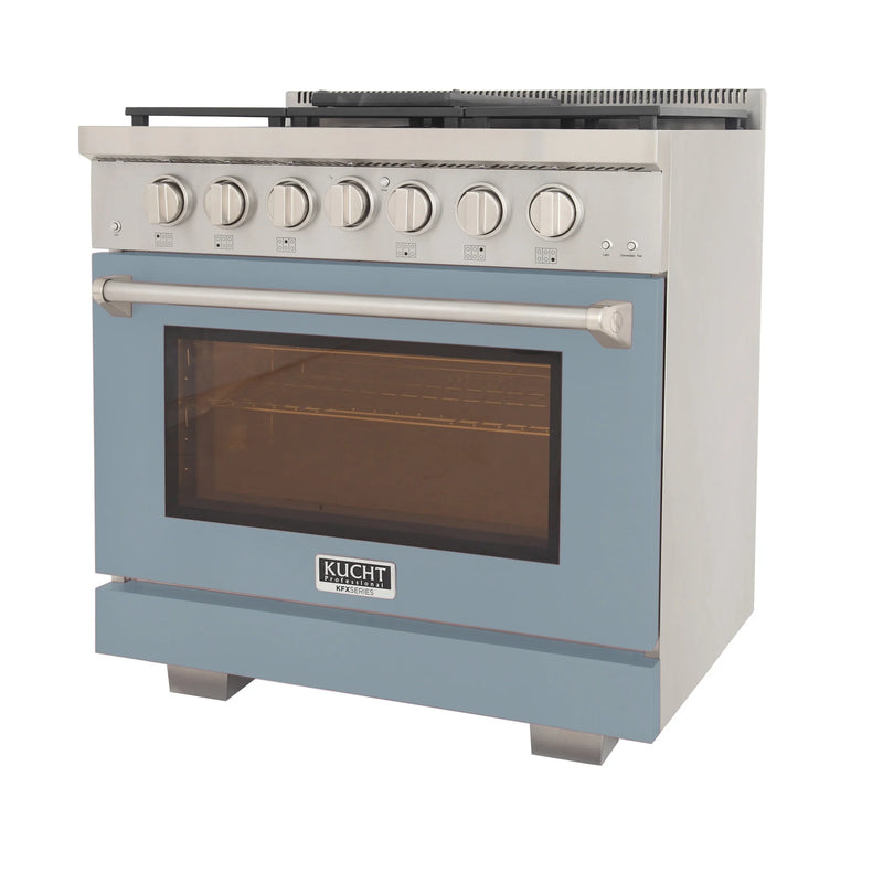 Kucht Professional 36" 5.2 cu ft. Natural Gas Range with Light Blue Door and Silver Knobs, KFX3600X-LB