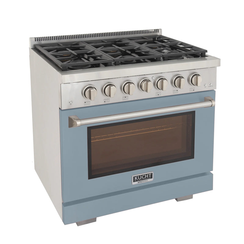 Kucht Professional 36" 5.2 cu ft. Natural Gas Range with Light Blue Door and Silver Knobs, KFX3600X-LB