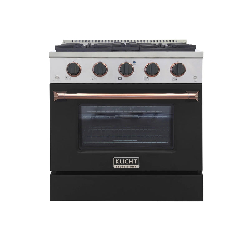 Kucht Professional 30" 4.2 cu ft. Propane Gas Dual Fuel Range with Black Door and Rose Gold Knobs, KDF302/LP-K-ROSE