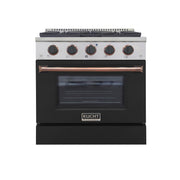 Kucht Professional 30" 4.2 cu ft. Natural Gas Range with Black Door and Rose Gold Knobs, KNG301-K-ROSE