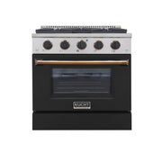 Kucht Professional 30" 4.2 cu ft. Propane Gas Range with Black Door and Gold Knobs, KNG301/LP-K-GOLD