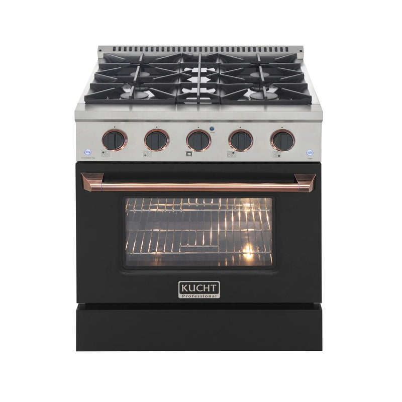 Kucht Professional 30" 4.2 cu ft. Propane Gas Range with Black Door and Rose Gold Knobs, KNG301/LP-K-ROSE
