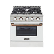 Kucht Professional 30" 4.2 cu ft. Natural Gas Range with White Door and Gold Knobs, KNG301-W-GOLD