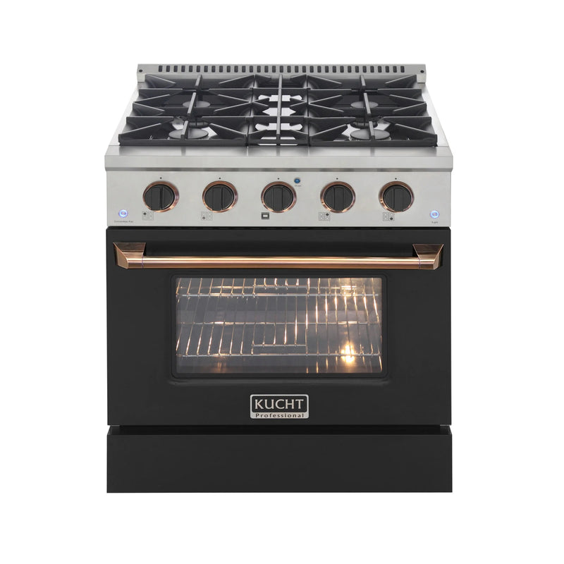 Kucht Professional 30" 4.2 cu ft. Propane Gas Dual Fuel Range with Black Door and Gold Knobs, KDF302/LP-K-GOLD