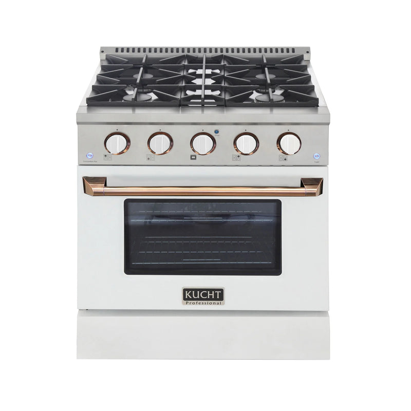 Kucht Professional 30" 4.2 cu ft. Propane Gas Range with White Door and Gold Knobs, KNG301/LP-W-GOLD