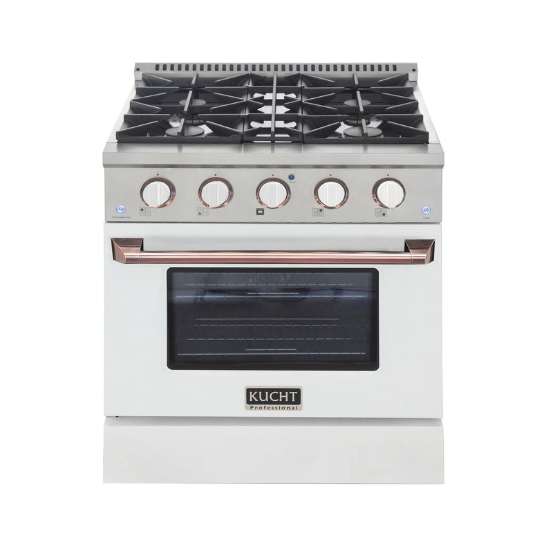 Kucht Professional 30" 4.2 cu ft. Natural Gas Dual Fuel Range with White Door and Rose Gold Knobs, KDF302-W-ROSE