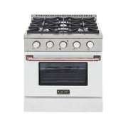 Kucht Professional 30" 4.2 cu ft. Natural Gas Range with White Door and Rose Gold Knobs, KNG301-W-ROSE