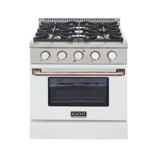Kucht Professional 30" 4.2 cu ft. Natural Gas Range with White Door and Rose Gold Knobs, KNG301-W-ROSE