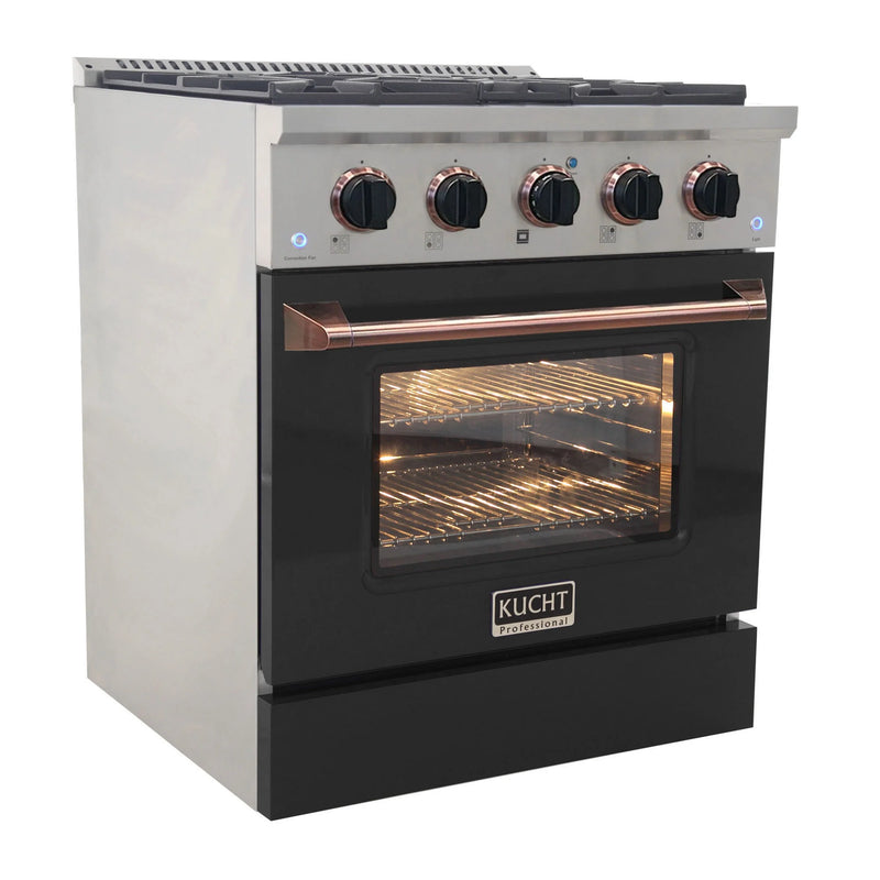 Kucht Professional 30" 4.2 cu ft. Propane Gas Dual Fuel Range with Black Door and Rose Gold Knobs, KDF302/LP-K-ROSE