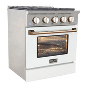 Kucht Professional 30" 4.2 cu ft. Propane Gas Range with White Door and Gold Knobs, KNG301/LP-W-GOLD