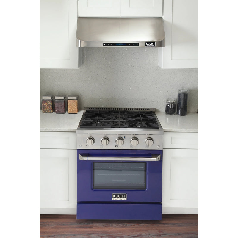 Kucht Professional 30" 4.2 cu ft. Propane Gas Dual Fuel Range with Blue Door and Silver Knobs, KDF302/LP-B