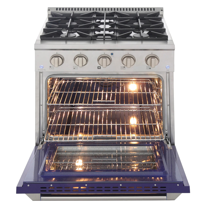 Kucht Professional 30" 4.2 cu ft. Natural Gas Dual Fuel Range with Blue Door and Silver Knobs, KDF302-B