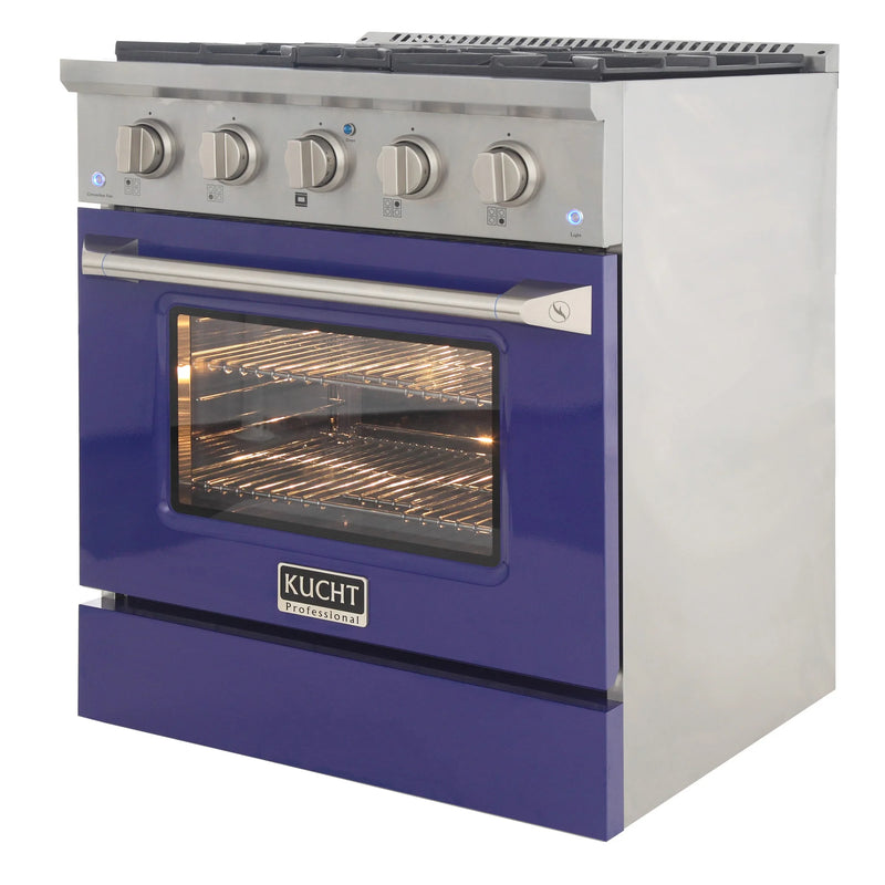 Kucht Professional 30" 4.2 cu ft. Natural Gas Range with Blue Door and Silver Knobs, KNG301-B