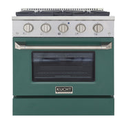 Kucht Professional 30" 4.2 cu ft. Propane Gas Range with Green Door and Silver Knobs, KNG301/LP-G