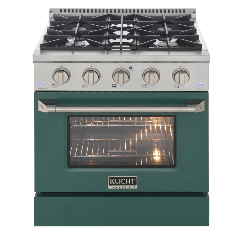 Kucht Professional 30" 4.2 cu ft. Propane Gas Range with Green Door and Silver Knobs, KNG301/LP-G