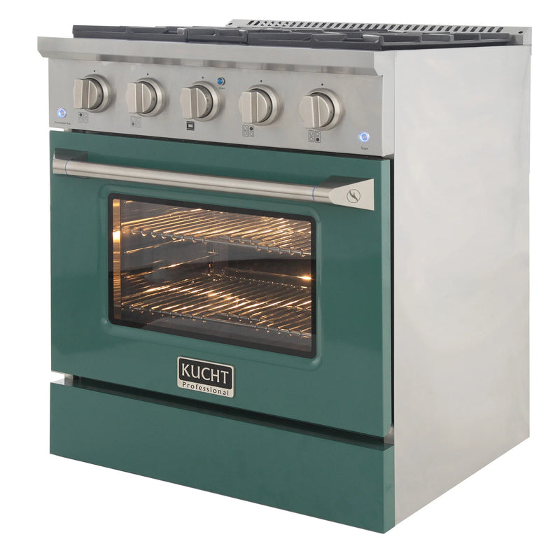 Kucht Professional 30" 4.2 cu ft. Natural Gas Range with Green Door and Silver Knobs, KNG301-G