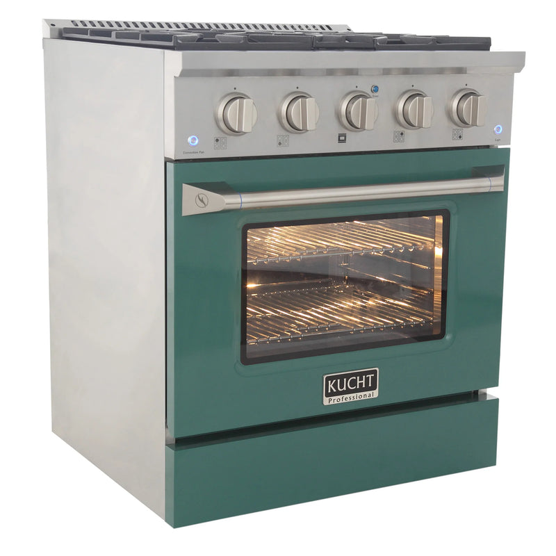 Kucht Professional 30" 4.2 cu ft. Propane Gas Range with Green Door and Silver Knobs, KNG301/LP-G