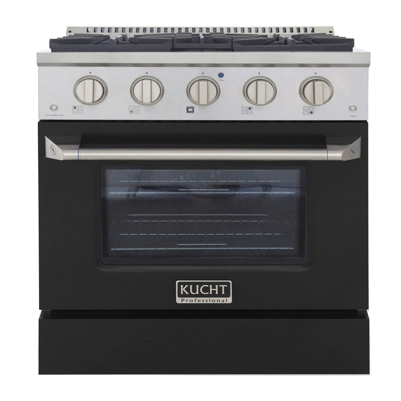 Kucht Professional 30" 4.2 cu ft. Propane Gas Dual Fuel Range with Black Door and Silver Knobs, KDF302/LP-K