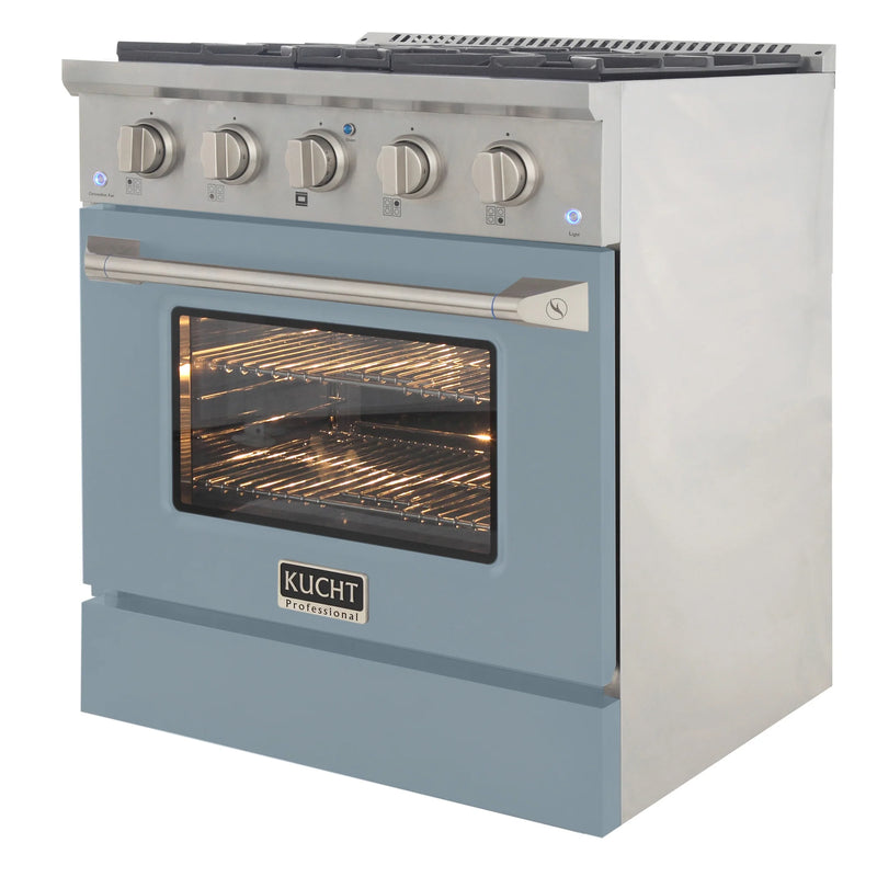 Kucht Professional 30" 4.2 cu ft. Natural Gas Range with Light Blue Door and Silver Knobs, KNG301-LE