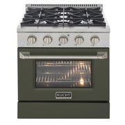 Kucht Professional 30" 4.2 cu ft. Propane Gas Range with Olive Green Door and Silver Knobs, KNG301/LP-ON