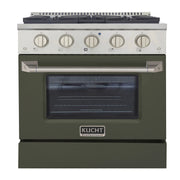 Kucht Professional 30" 4.2 cu ft. Natural Gas Range with Olive Green Door and Silver Knobs, KNG301-ON
