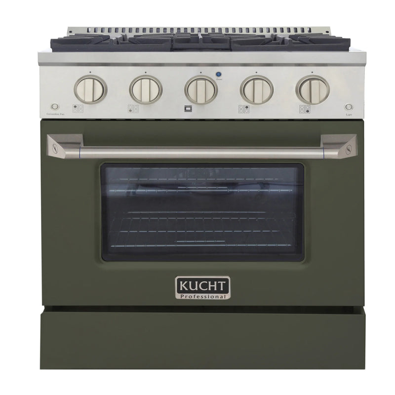 Kucht Professional 30" 4.2 cu ft. Propane Gas Range with Olive Green Door and Silver Knobs, KNG301/LP-ON