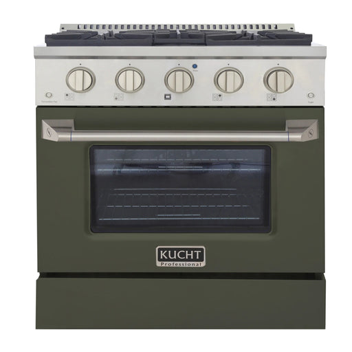 Kucht Professional 30" 4.2 cu ft. Propane Gas Range with Olive Green Door and Silver Knobs, KNG301/LP-ON
