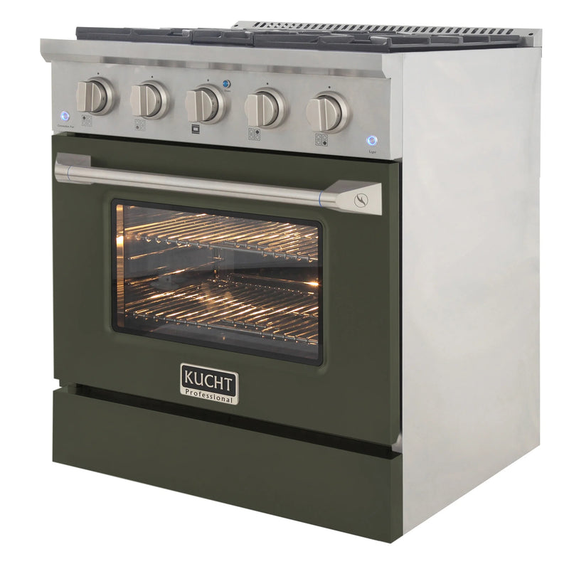 Kucht Professional 30" 4.2 cu ft. Natural Gas Range with Olive Green Door and Silver Knobs, KNG301-ON