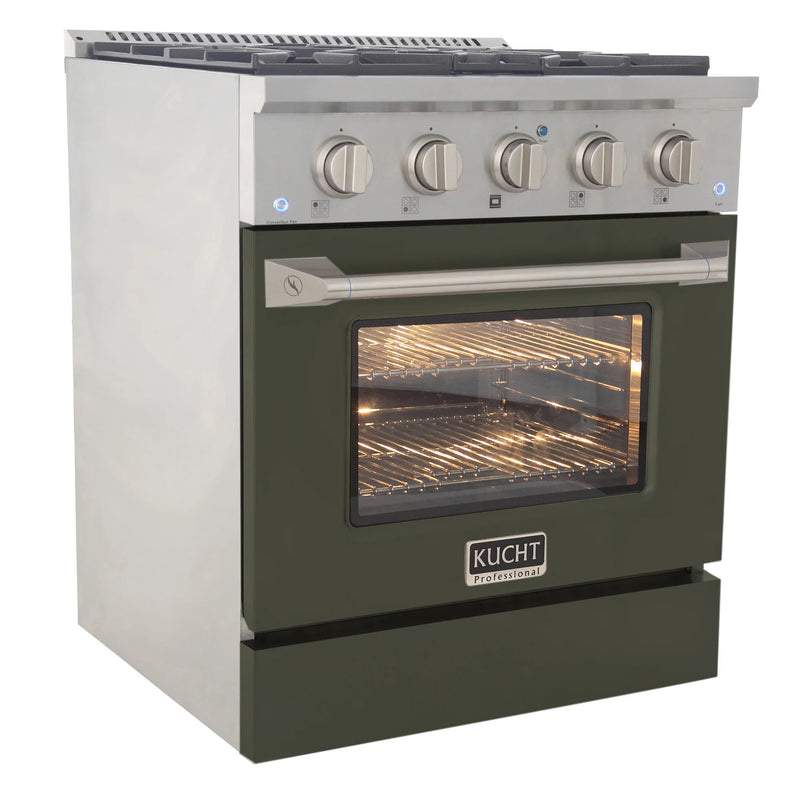 Kucht Professional 30" 4.2 cu ft. Natural Gas Range with Olive Green Door and Silver Knobs, KNG301-ON