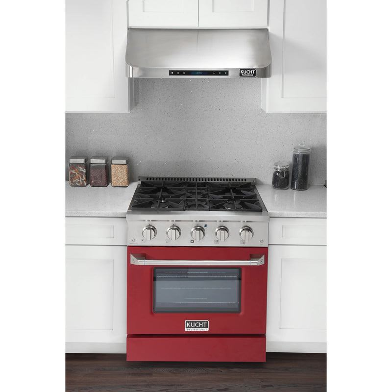 Kucht Professional 30" 4.2 cu ft. Propane Gas Range with Red Door and Silver Knobs, KNG301/LP-R