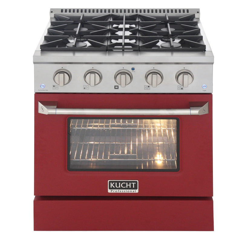 Kucht Professional 30" 4.2 cu ft. Natural Gas Dual Fuel Range with Red Door and Silver Knobs, KDF302-R