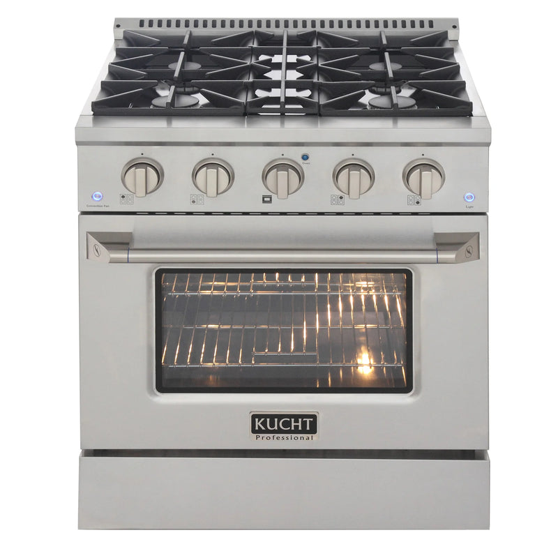 Kucht Professional 30" 4.2 cu ft. Natural Gas Dual Fuel Range with Silver Door and Silver Knobs, KDF302-S