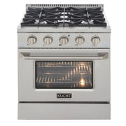 Kucht Professional 30" 4.2 cu ft. Propane Gas Range with Silver Door and Silver Knobs, KNG301/LP-S