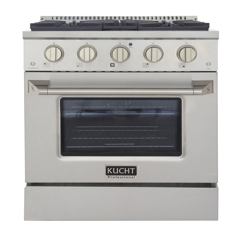 Kucht Professional 30" 4.2 cu ft. Natural Gas Dual Fuel Range with Silver Door and Silver Knobs, KDF302-S