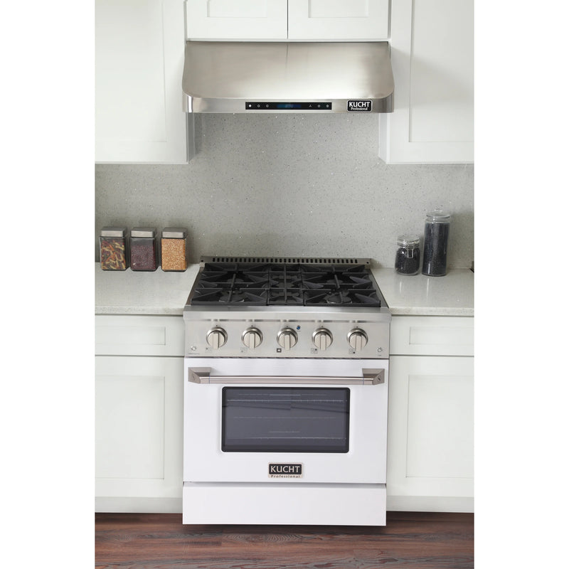 Kucht Professional 30" 4.2 cu ft. Propane Gas Dual Fuel Range with White Door and Silver Knobs, KDF302/LP-W