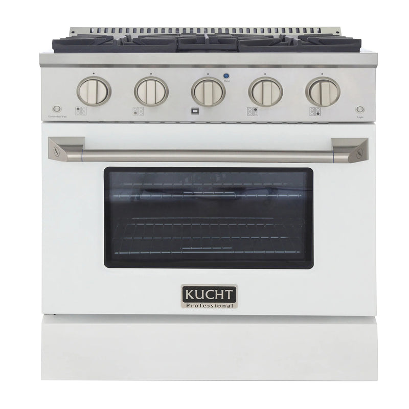 Kucht Professional 30" 4.2 cu ft. Propane Gas Dual Fuel Range with White Door and Silver Knobs, KDF302/LP-W